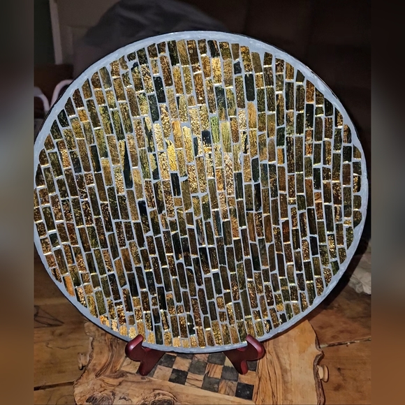 Three Hands Corp Vintage charger /decorative mosaic gold flake glass plate - Picture 6 of 9